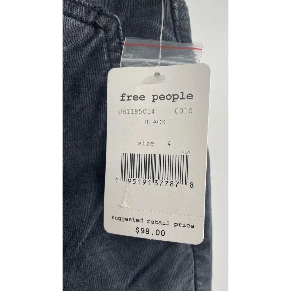 Free People Women's Fine Line Straight Leg Crop Jeans Black Corduroy Size 4 New